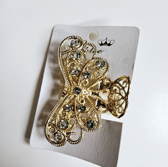 NWT Medium Rhinestone Gold Enamel Claw Hair Clip! - Picture 11 of 16